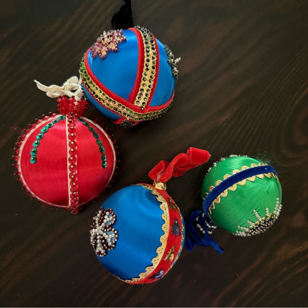 Vintage beaded satin ornaments